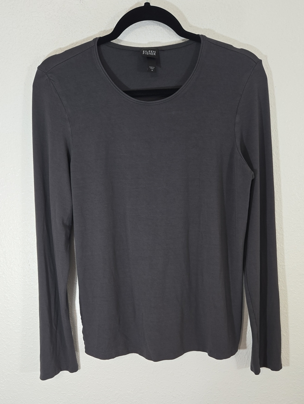 Eileen Fisher Charcoal Gray Long-Sleeve Round Nec Top Versatile Layering, size M